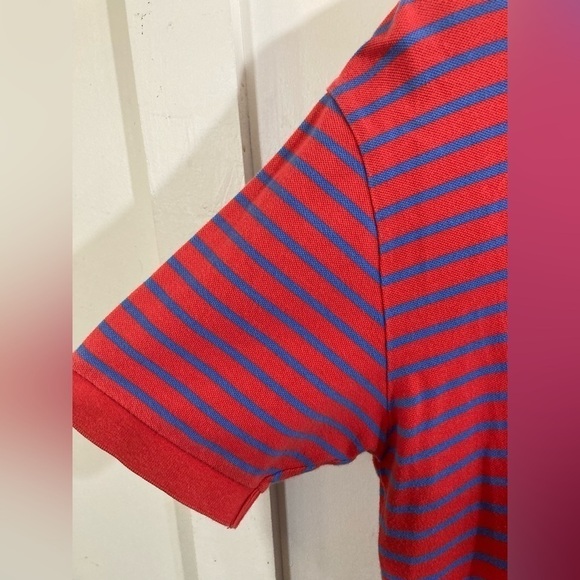 Polo by Ralph Lauren 100% Cotton Large red blue striped polo shirt short sleeve - Picture 5 of 6